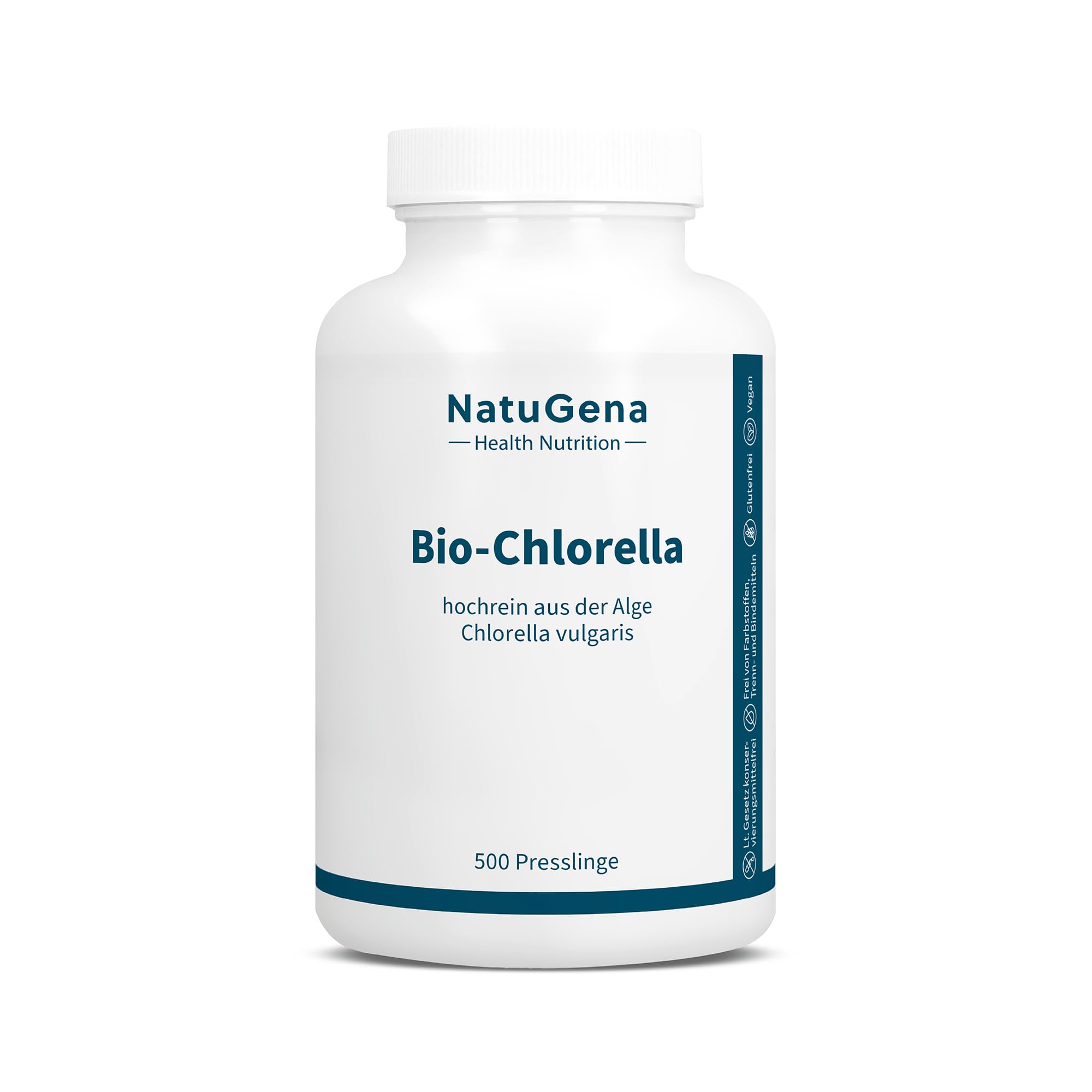 NatuGena Bio-Chlorella 2.500 mg hochreines Bio-Chlorella pro Tagesdosis, ohne künstliche Zusatzstoffe, ideal für Veganer und Vegetarier, 500 Presslinge (100 Tage Packung)