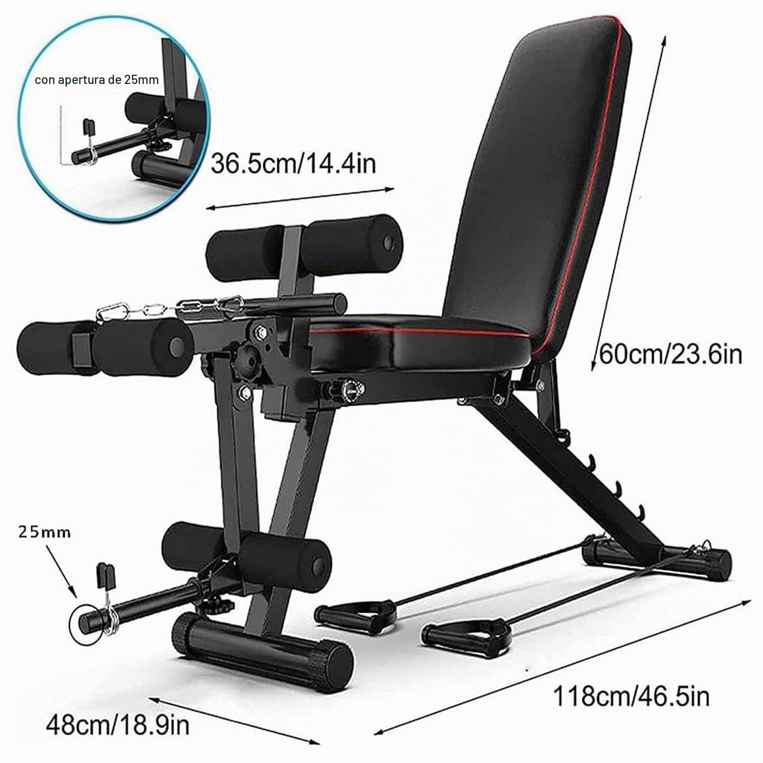Multifuncional Banco de Musculación y Abdominales, Banco de Pesas Musculacion Ajustable, Respaldo Ajustable en 5 Niveles Inclinable Declinable Plano con Extensión de Piernas Banco de Fitness Para Casa