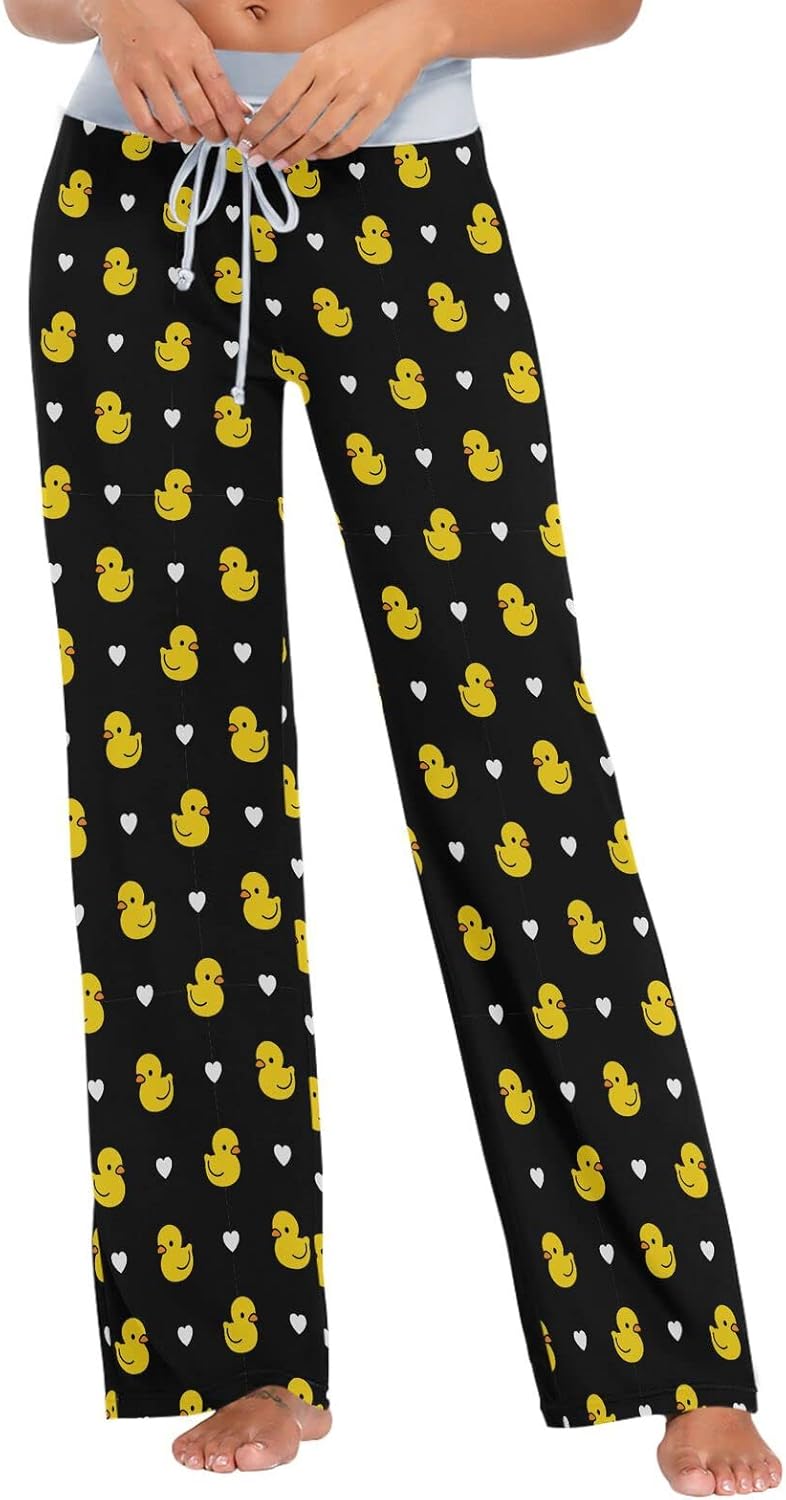 Naanle Womens Chic Pattern Soft Drawstring Girls Daily Lounge Wide Leg Yoga & Pajama Pants Sleepwear House Bottom XS-XL