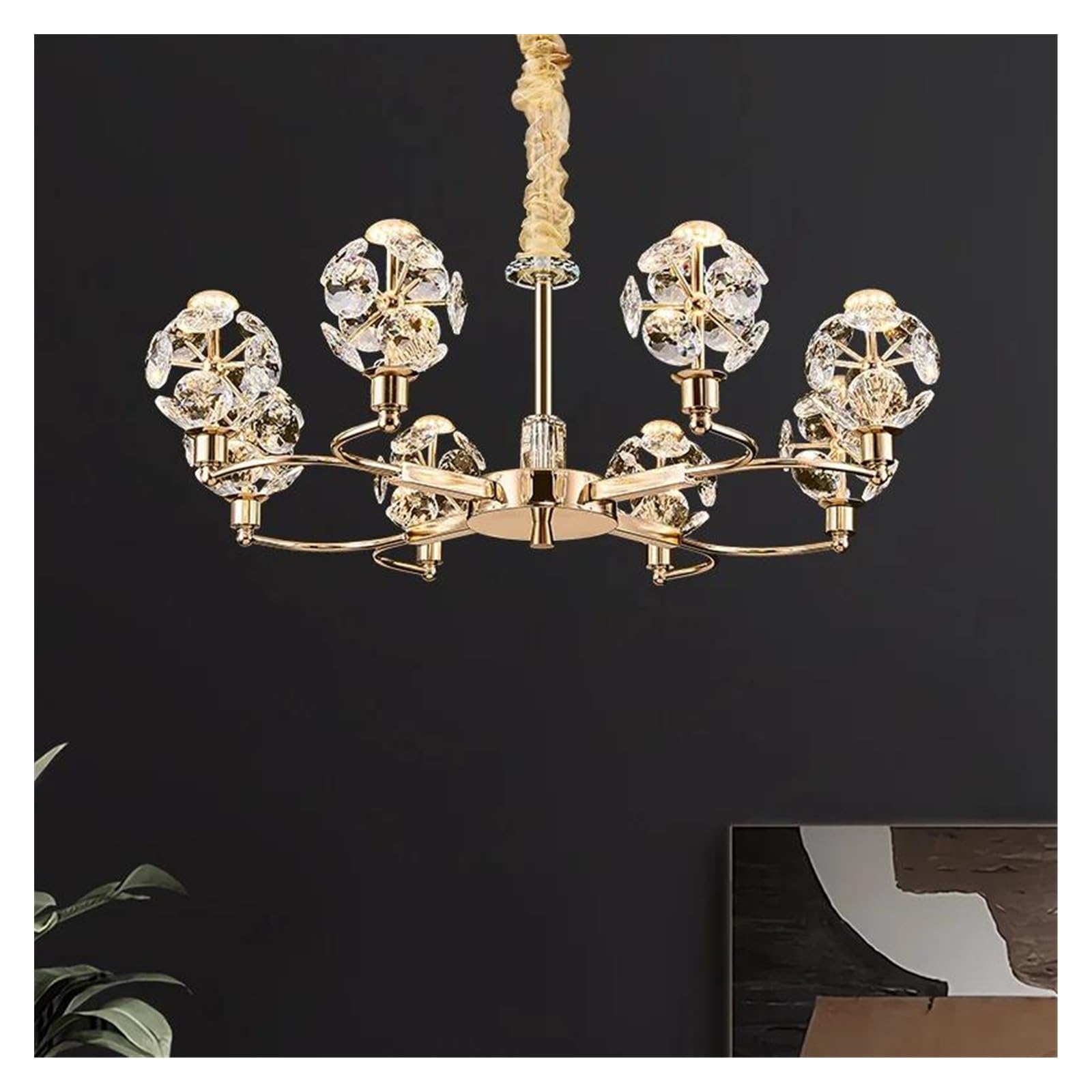 Genérico Lámparas de araña, Lámpara colgante de cristal LED dorada for sala estar y comedor, lámpara regulable for dormitorio cocina, luminaria(3 light effects,9 lights)