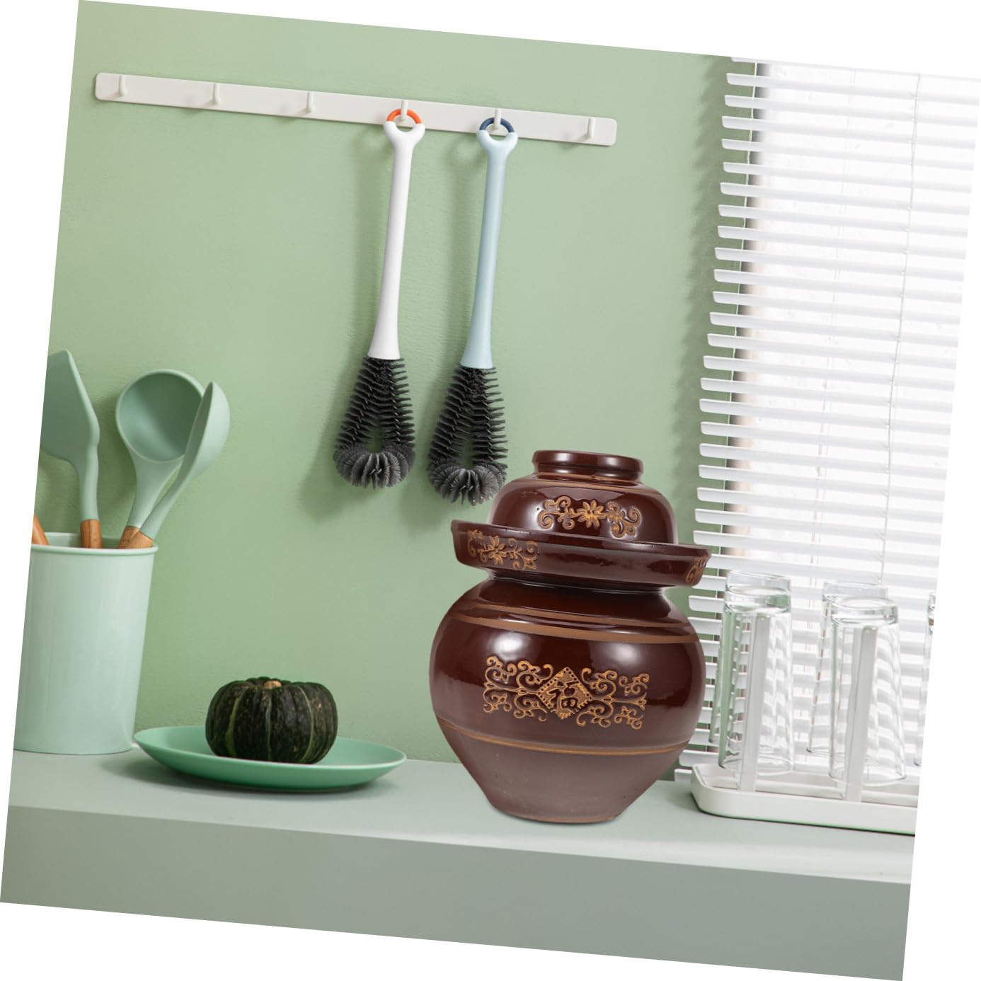 Barattolo per Sottaceti in Terracotta da 4 Litri con Coperchio Sigillato Antipolvere, Contenitore Tradizionale per Fermentazione Verdure e Conserve Domestiche, per Cucina