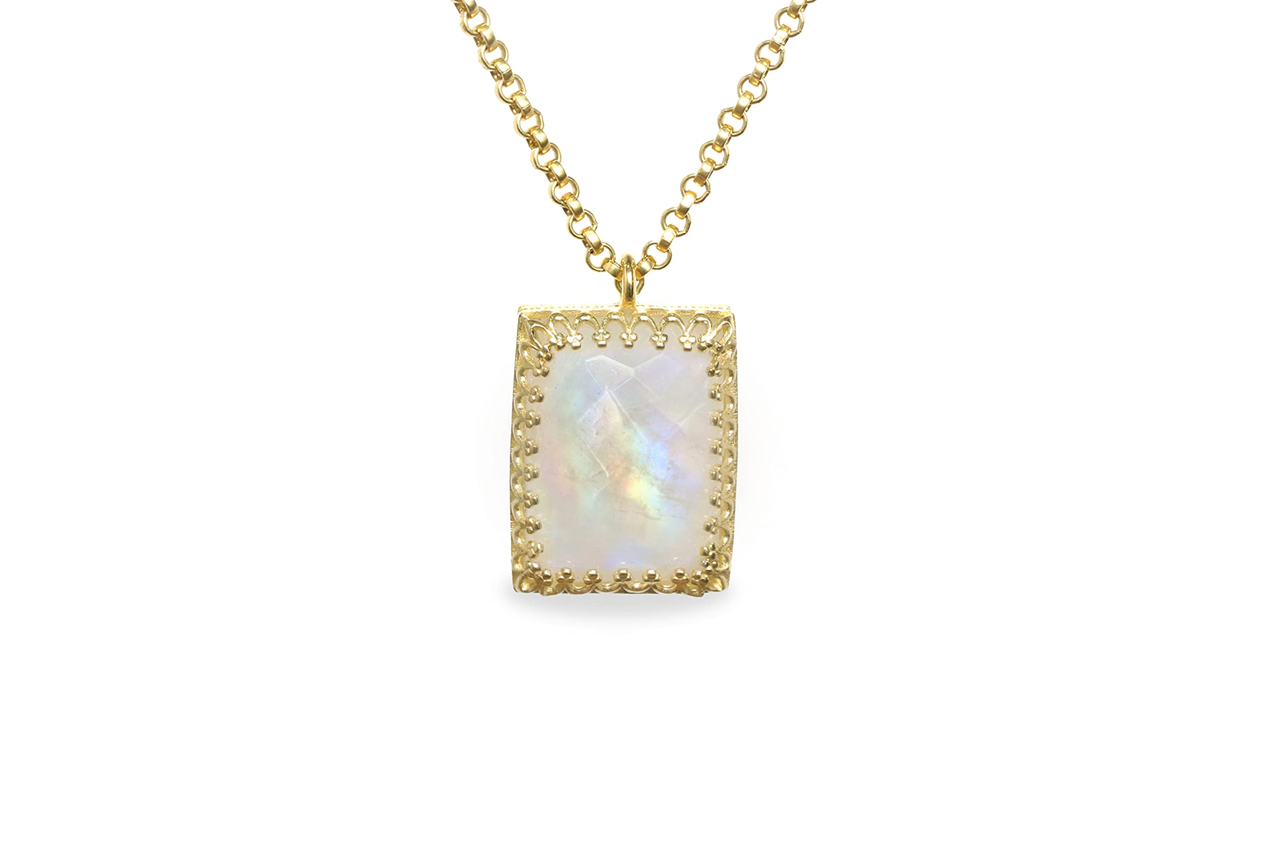 Blendend Regenbogen Mondstein Edelstein Halskette - Schick Juni Geburtsstein Halskette - Anpassbare Zarte Rechteck Kristall Halskette - Gold Aussage Halskette - Handgemachte Geschenk Halskette für Sie