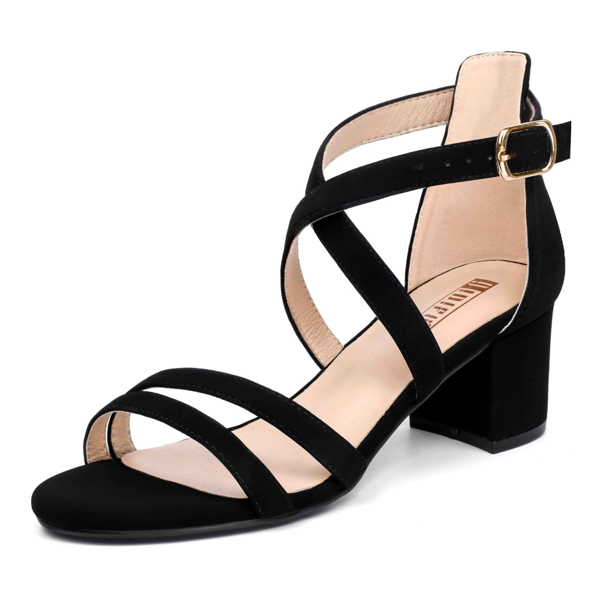 IDIFU Women's Block Low Chunky Heels Strappy Heeled Sandals Comfortable Open Toe Ankle Strap Dress Shoes for Women Wedding Evening Bridal Prom