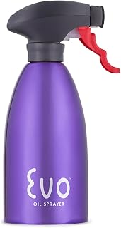 Evo Oil Sprayer 18/8 Stainless Steel, Non-Aerosol for Olive, Cooking Oils, and Vinegars, Purple, 16-Ounce Capacity