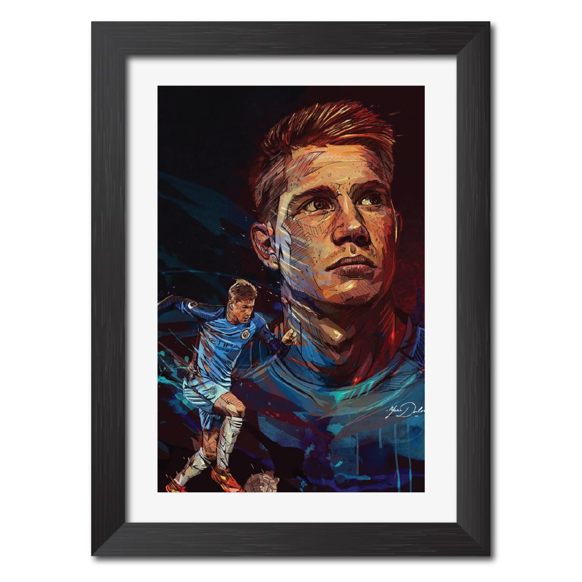 TenorArts Kevin De Bruyne Manchester City Laminated Poster Framed Painting with Matt Finish Black Frame (12 inches x 9inches) [Redesigned with Thick Textured Frames]