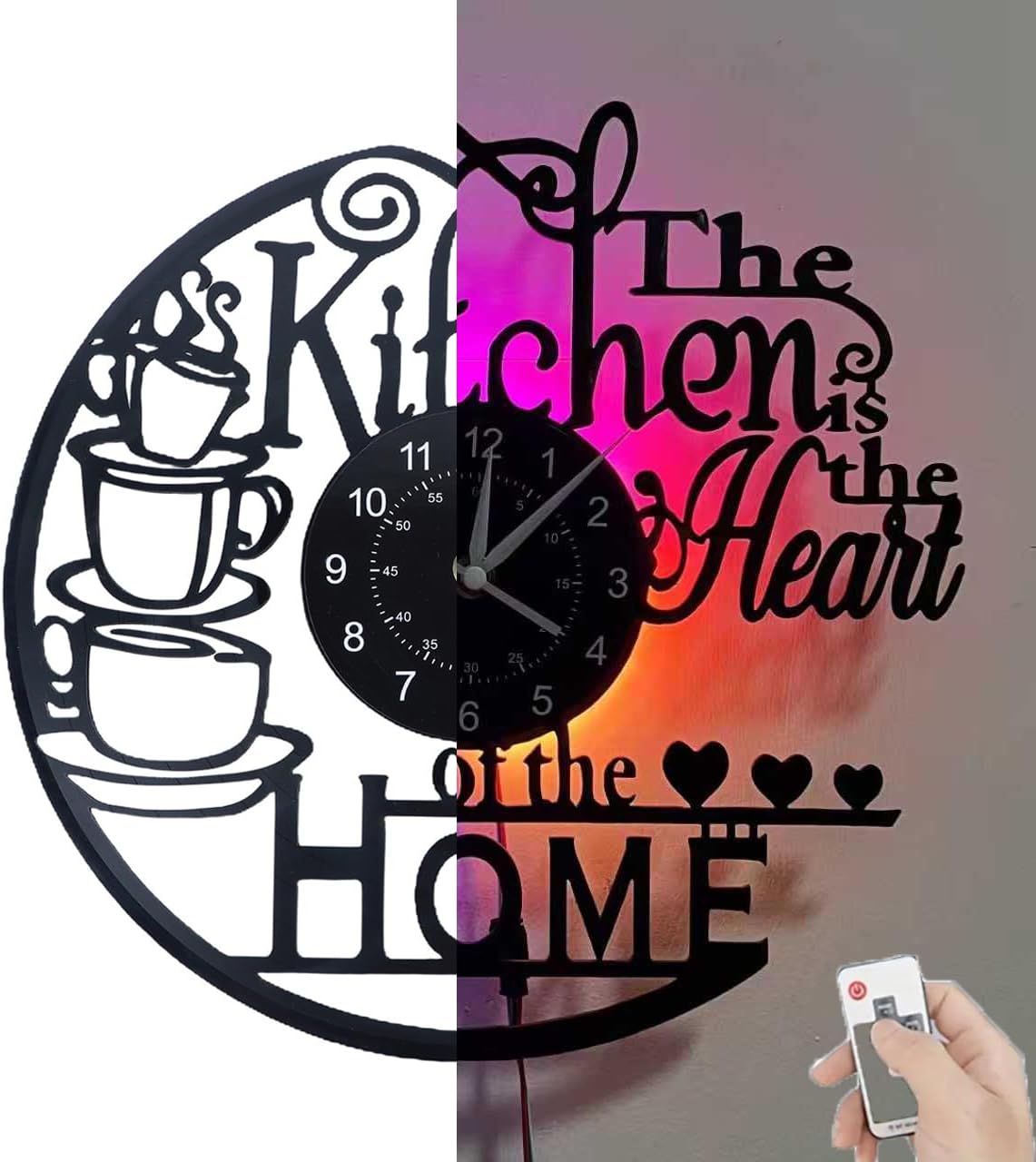 RGB LED Wall Clock with Remote, Vinyl Record Wall Clock Color Changing, Cool Gaming Room Decor, Silent Non Ticking Modern Aesthetic Neon Wall Clock for Bedroom, Unique Home Decor Gift