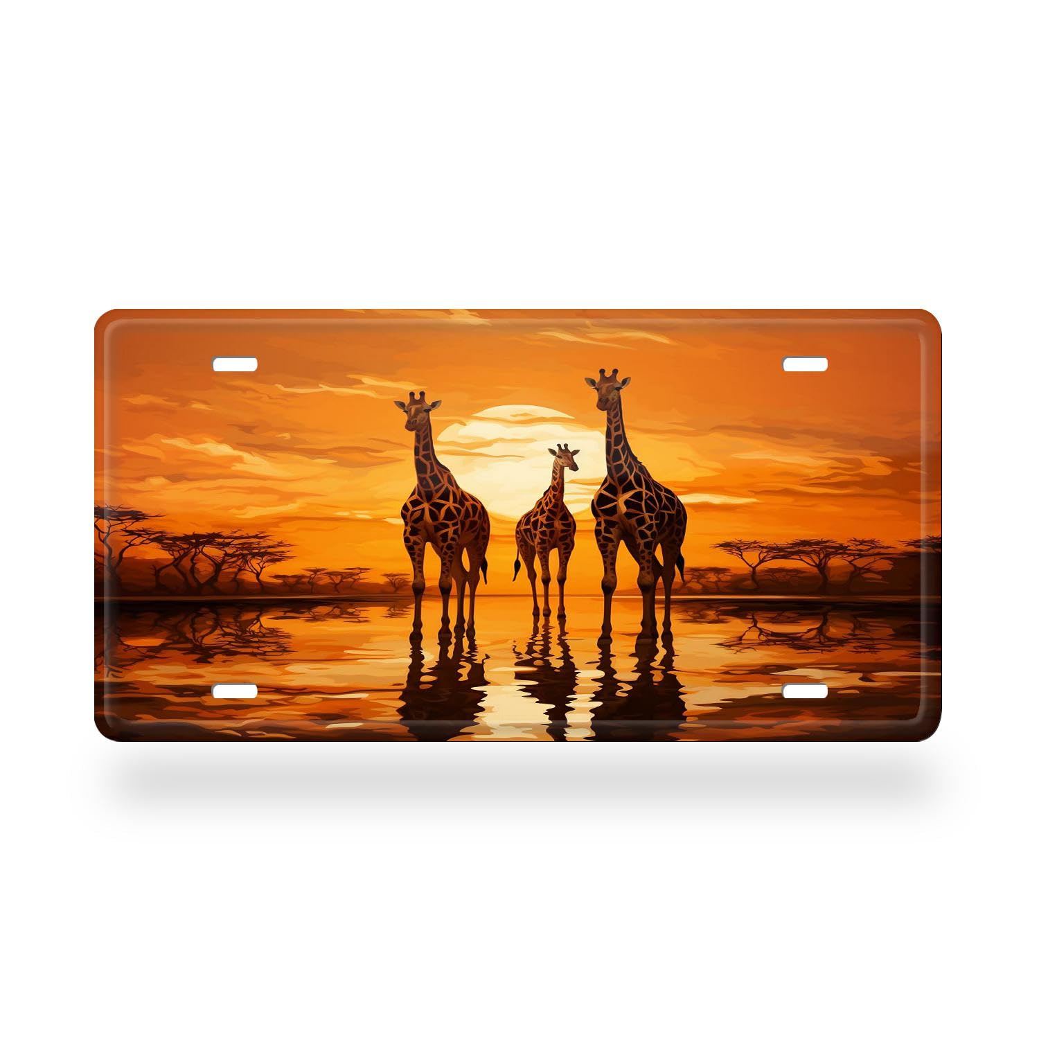 Giraffe Animals Walking in The Green Forest Print Colorful Plate,Decorative Metal Plate with 4 Holes,6x12inch