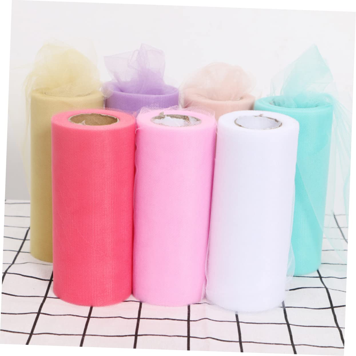 IWOWHERO 25 Yard Pink Tulle Mesh Roll for Wedding Decorations Polyester Spool DIY Craft Tutu
