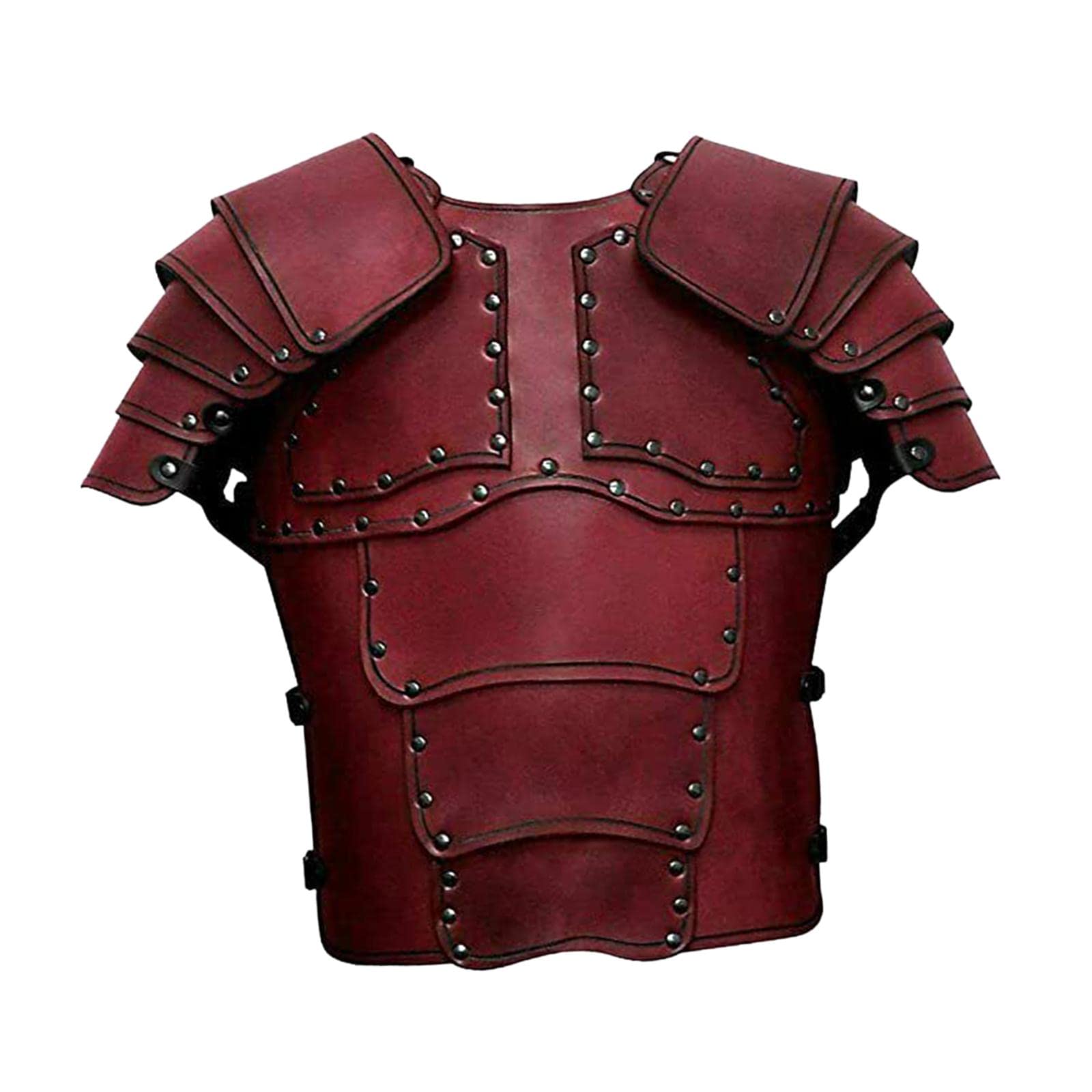 Enakshi Medieval Vest Armor PU Retro W/Shoulder Guard for Party Role Play Halloween Dark Red (Uni)