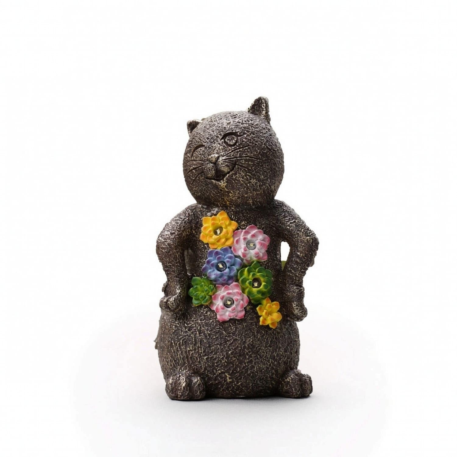 Lighted Cat Figurine with Solar Light Stone-Look Solar Cat Statue Decorative Decor Outdoor for Gardeners, Garden, Patio, Balcony, Tabletop, Bronze-picture-22