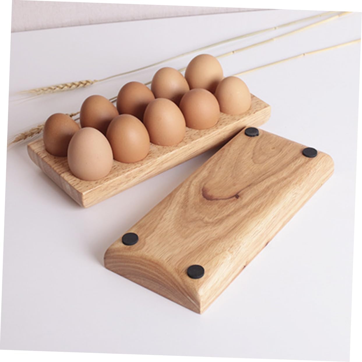 Cup Solid Wood Egg Tray Fridge Organizer Shatterproof Crate Storage Rack for Eggs Home Storage Box Round Slots