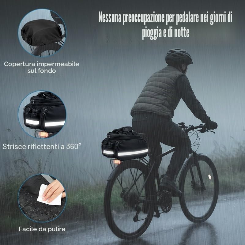 Borsa Bici Posteriore Doppia, 10-20L Borse Impermeabili per Portapacchi, Borsa 3 in 1, Zaino Portatile Multifunzione per Esterni