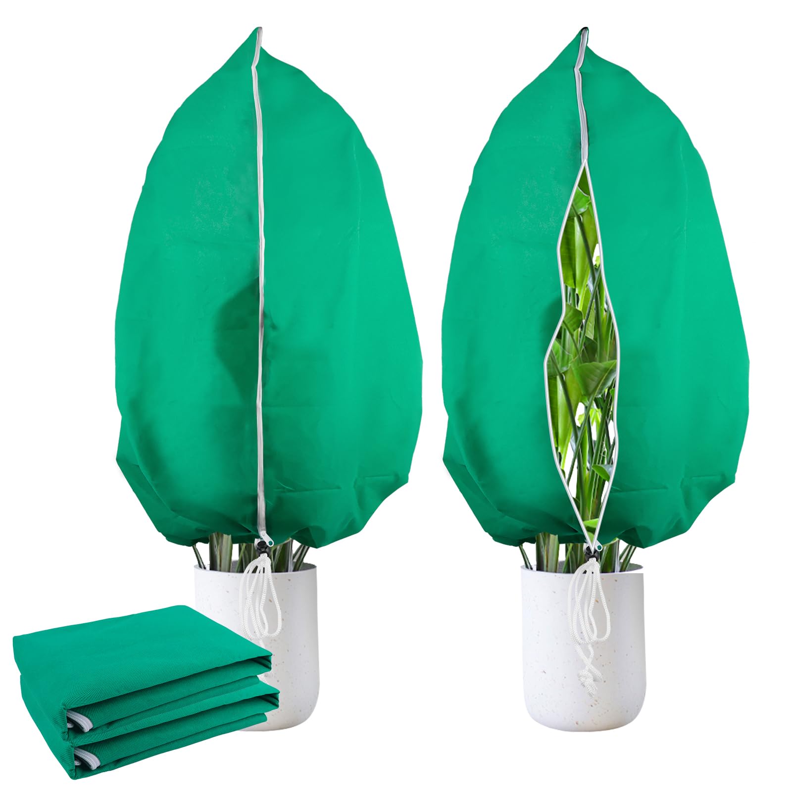 VIHAN Plant Protection Cover 0.8m*1.2m with Zipper Drawstring, 2 Packs Thick Reusable Winter Frost Protection for Outdoor Plants, Garden Insect and Bird Guard （Green