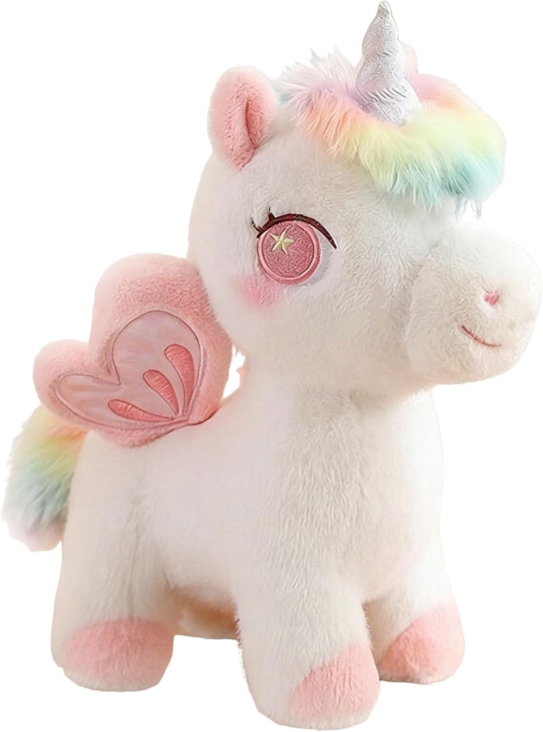 JORCEDI Unicorn Plush Toys with Wings 35CM, Soft Fluffy Stuffed Animals with Rainbow Mane and Tail, Adorable Magical Plushie Gift for Kids Toddlers - Bedroom Decor, Birthday Present