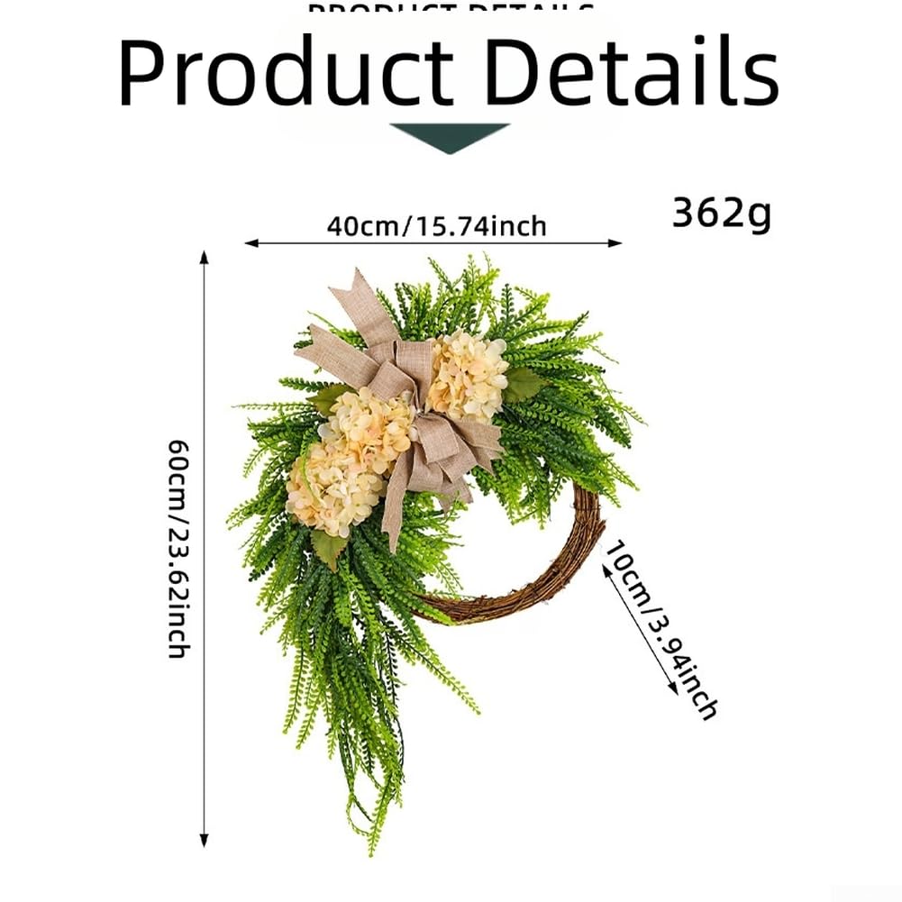 Hortensien Blumenkranz 60cm Beige Landhaus Stil(A) | Lebens echte Hortensien, rustikaler Look, 60cm Länge, für ideal für Wand, Tür, Kamin