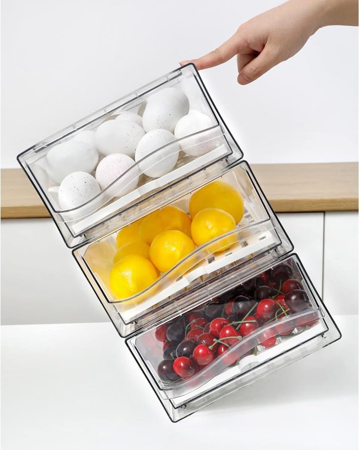 YekouMax Organizer Frigorifero, Impilamento Contenitori per Frigorifero, Salvaspazio, Riutilizzabile, Adatto per Cucina Familiare, Frigorifero, Ristorante, Ristorante Barbecue, Trasparente, Senza BPA