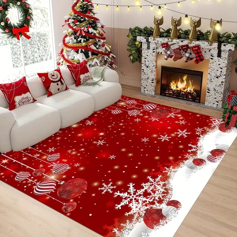 Generisch Alfombra de Navidad, alfombra roja para baño, decoración navideña, pasillo, salón, cocina, baño (1,60 x 90 cm)