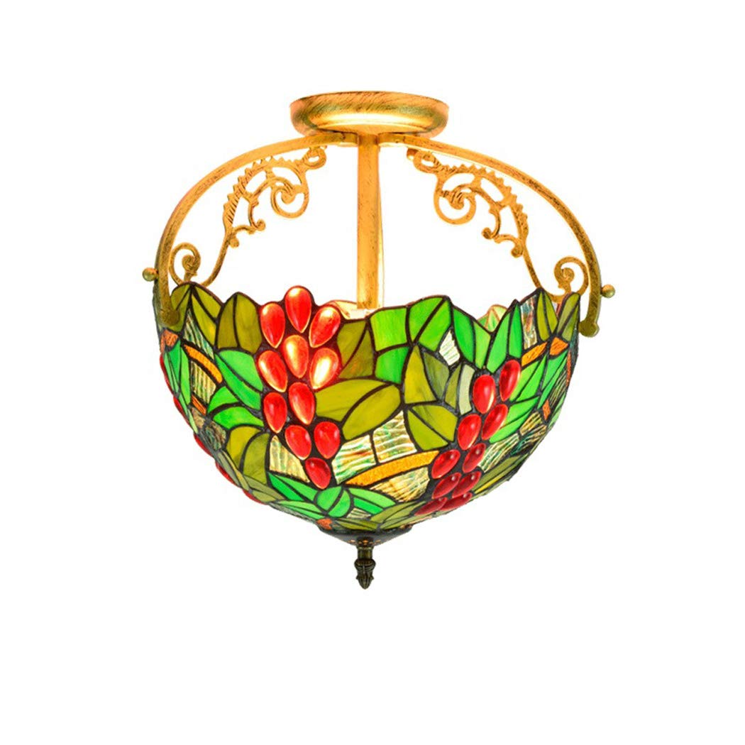 NHPJFDC Ceiling Light,Tiffany Grape Stained Glass Chandelier,Restaurant Bedroom Aisle Corridor Bathroom Ceiling Lamp,E26*2,G