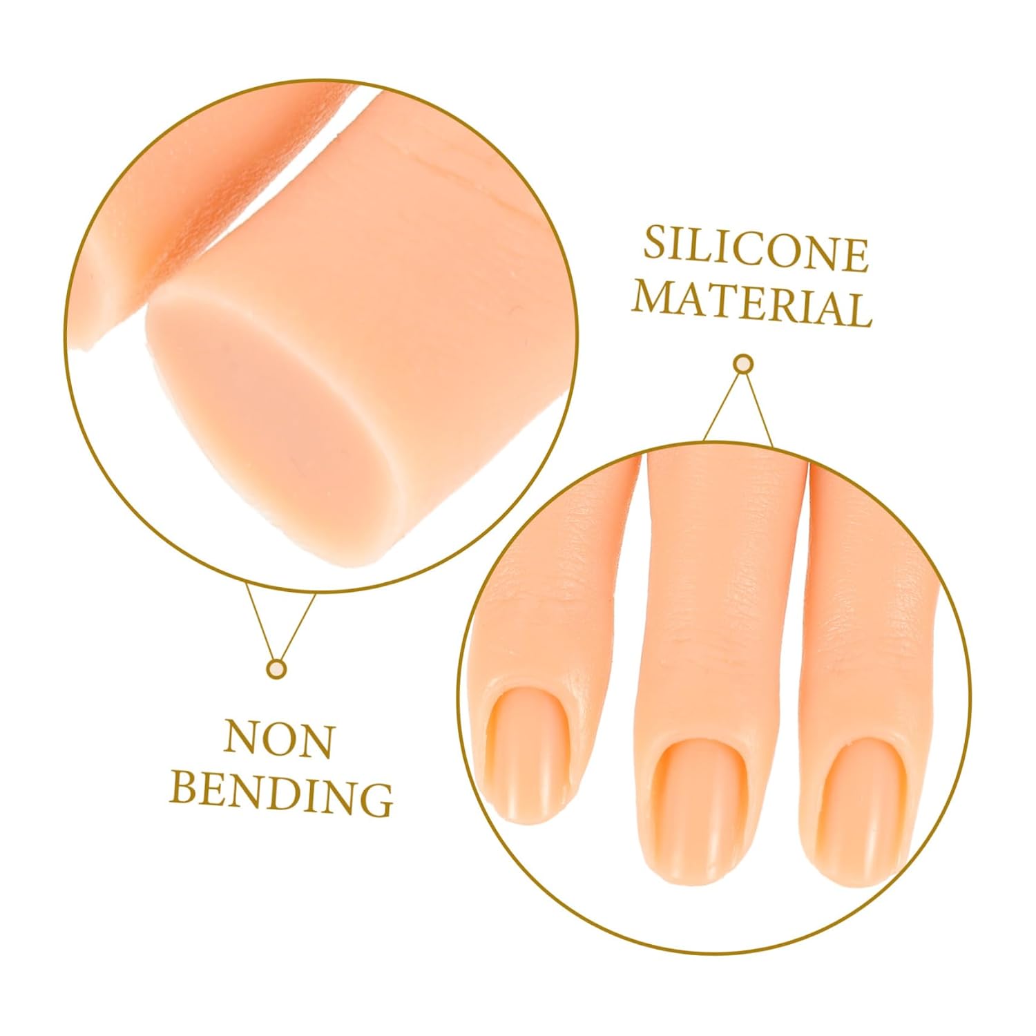 WOONEKY 5pcs Practice Nail Hand Model Insertable Fingers Silicone Fake Training Finger for Manicure Display