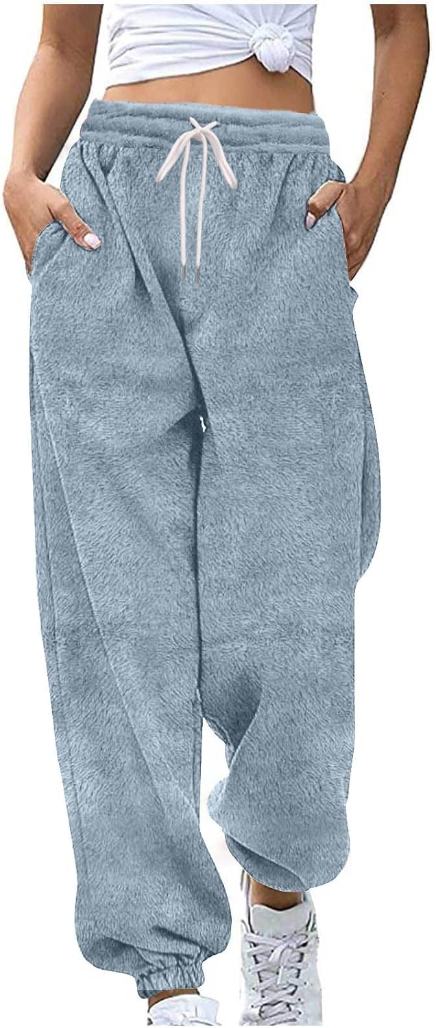 Womens Sherpa Fleece Joggers Sweatpants Winter Warm Casual Athletic Gym Thick Sleeping Lounge Pants with Pockets