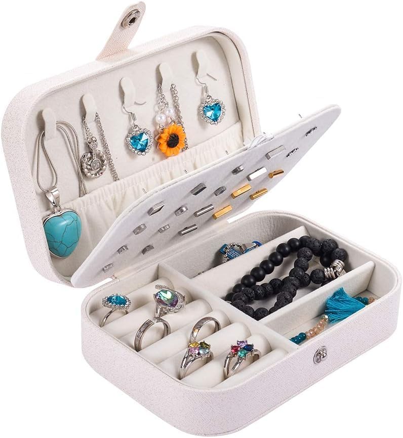 Image of Mini Jewellery Travel Case, PU Leather Organizer Box, Small Portable Jewellery Storage Holder for Womens Rings Earrings Necklaces (Floral Orbit)