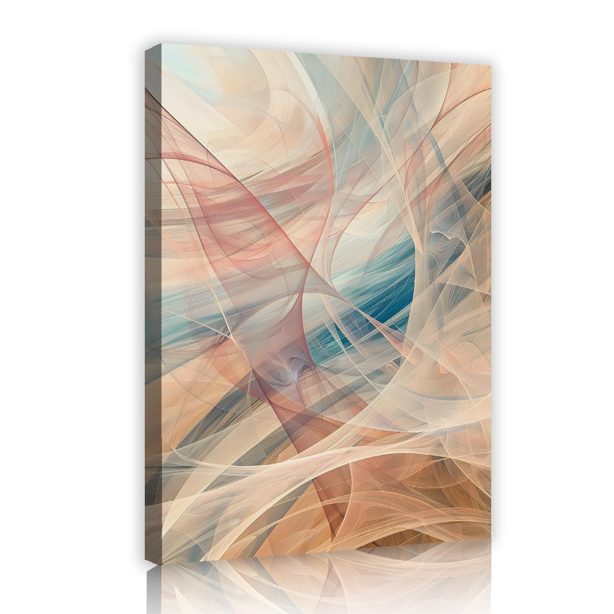 TOANGWALL Beige Teal Canvas Wall Art Pink Abstract Wave Silk Lines Painting Contemporary Poster Graphic Illustration Pictures For Living Room Bedroom Kitchen Dining Decor 70x100cm