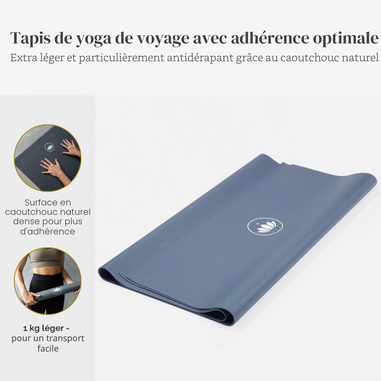 LOTUSCRAFTS Tapis de yoga de voyage, modèle Arise Travel, fin et pliable, fabriqué en Espagne en caoutchouc naturel, yoga mat portable, idéal pour les voyages