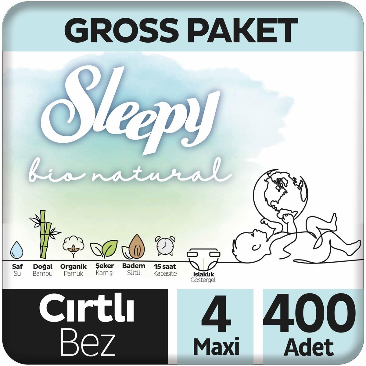 Sleepy Bio Natural Gross Paket Bebek Bezi 4 Numara Maxi 400 Adet