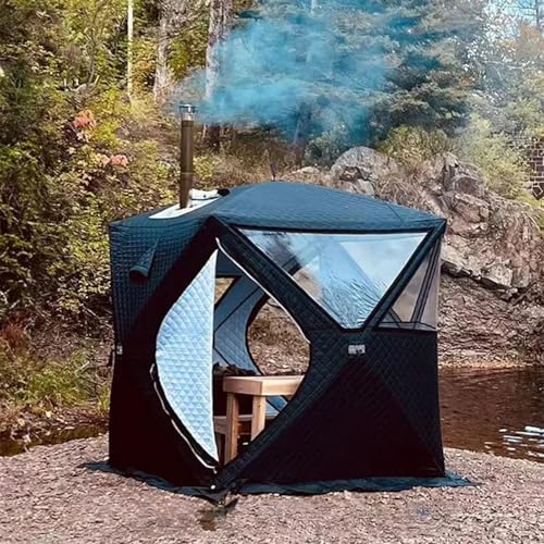 Isoliertes Winter-Angelzelt - Outdoor Ice Shanty mit Kaminloch, Ofenmund, 2 Türen, 3-lagige Thermo-Baumwolle zum Eisfischen