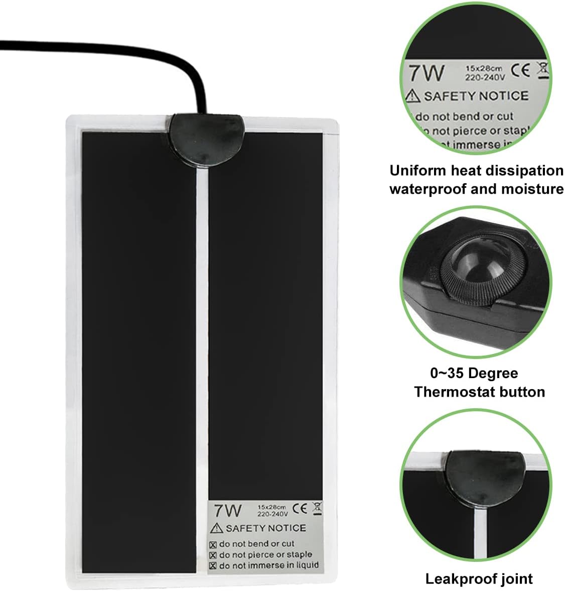 EatPitaya Reptile Heating Mat 11 x 6 inch 7W Pet Tank Warmer Mat Pad