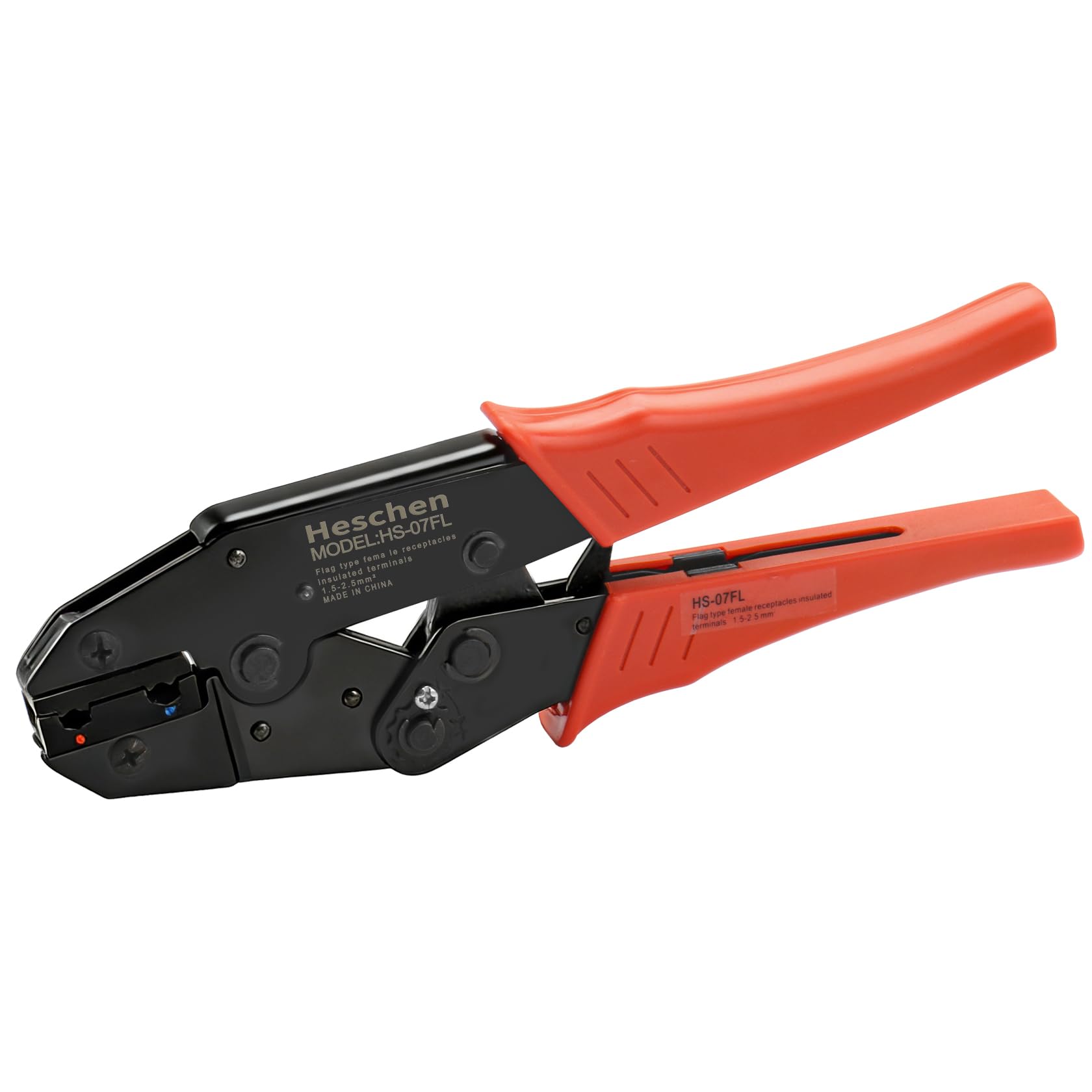 Ratchet Crimper Plier, HS-07FL, Flag Female Quick Disconnects Crimping Tools, Use for 1.5-2.5 mm² (15-13 AWG), Red