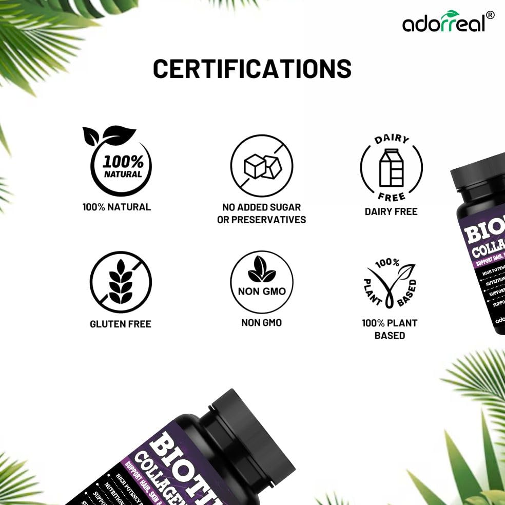 Adorreal Biotin with Plant-Based Collagen, Vitamin C & Hyaluronic Acid – 10000mcg Hair, Skin & Nail Support Supplement – 60 Vegan Capsules 3