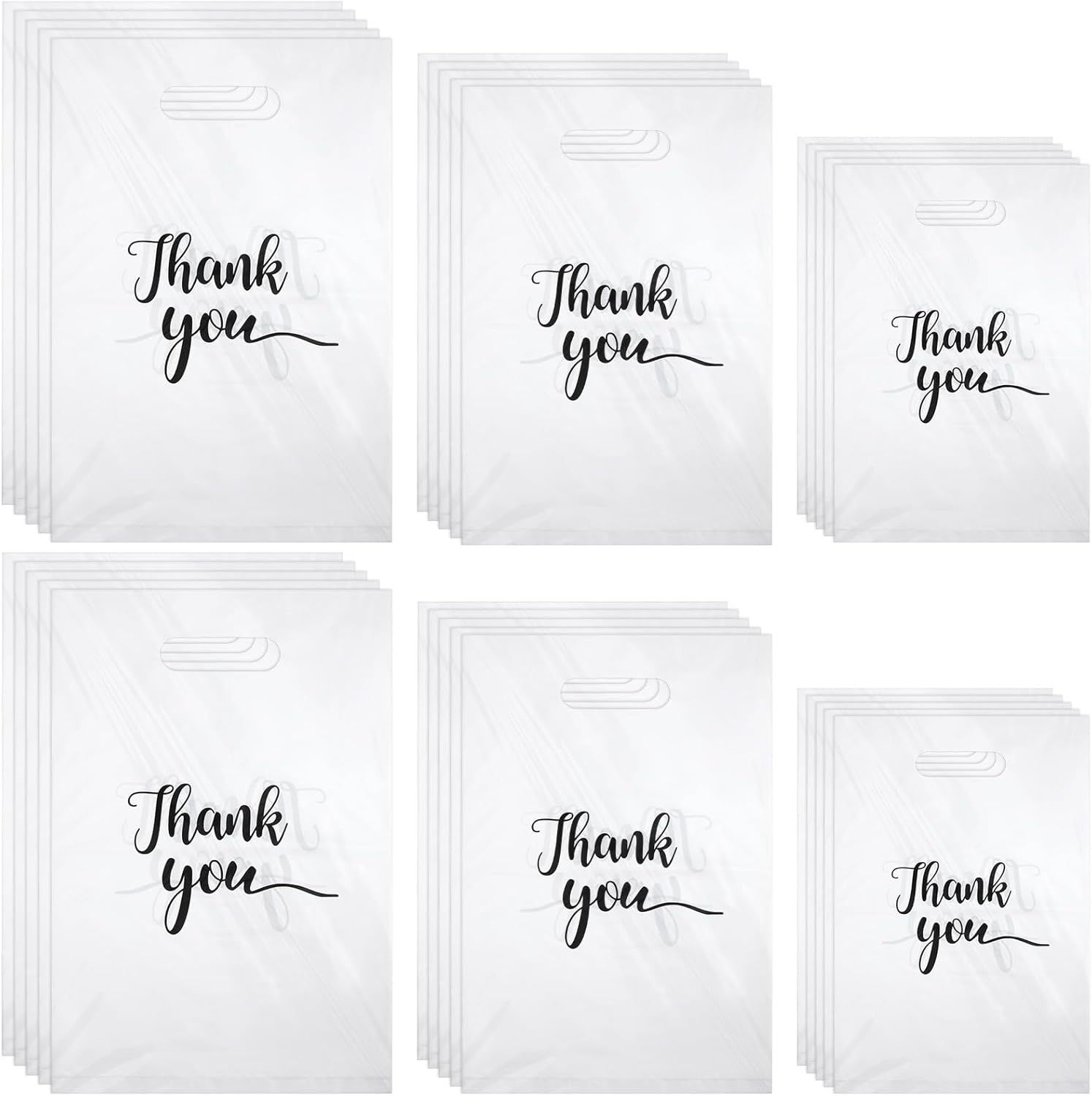 300 Pcs Thank You Bags for Business Small, 3 Size Small Thank You Bags with Handles, Reusable Goodie Bag Bulk for Store Party Favor Purchase
