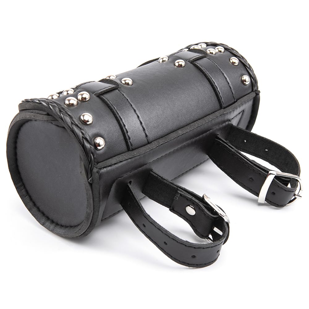 Sissy Bar - Mini borsa per forcella da moto, in pelle PU, per manubrio della bicicletta, borsa per attrezzi (B nero)