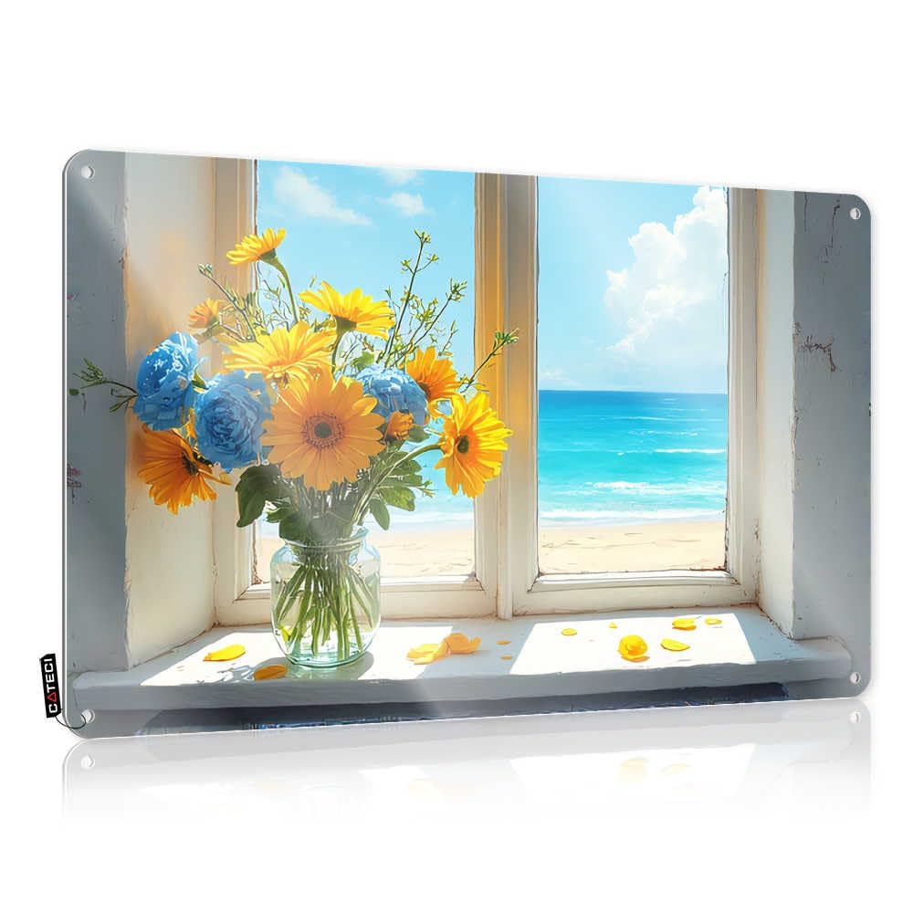 Fzfn Colour Funny Vintage Signs Outside Decor Ready To Hang - Beachside Serenity: Flowers By The Sea Sweet For Dressing(30X40cm)