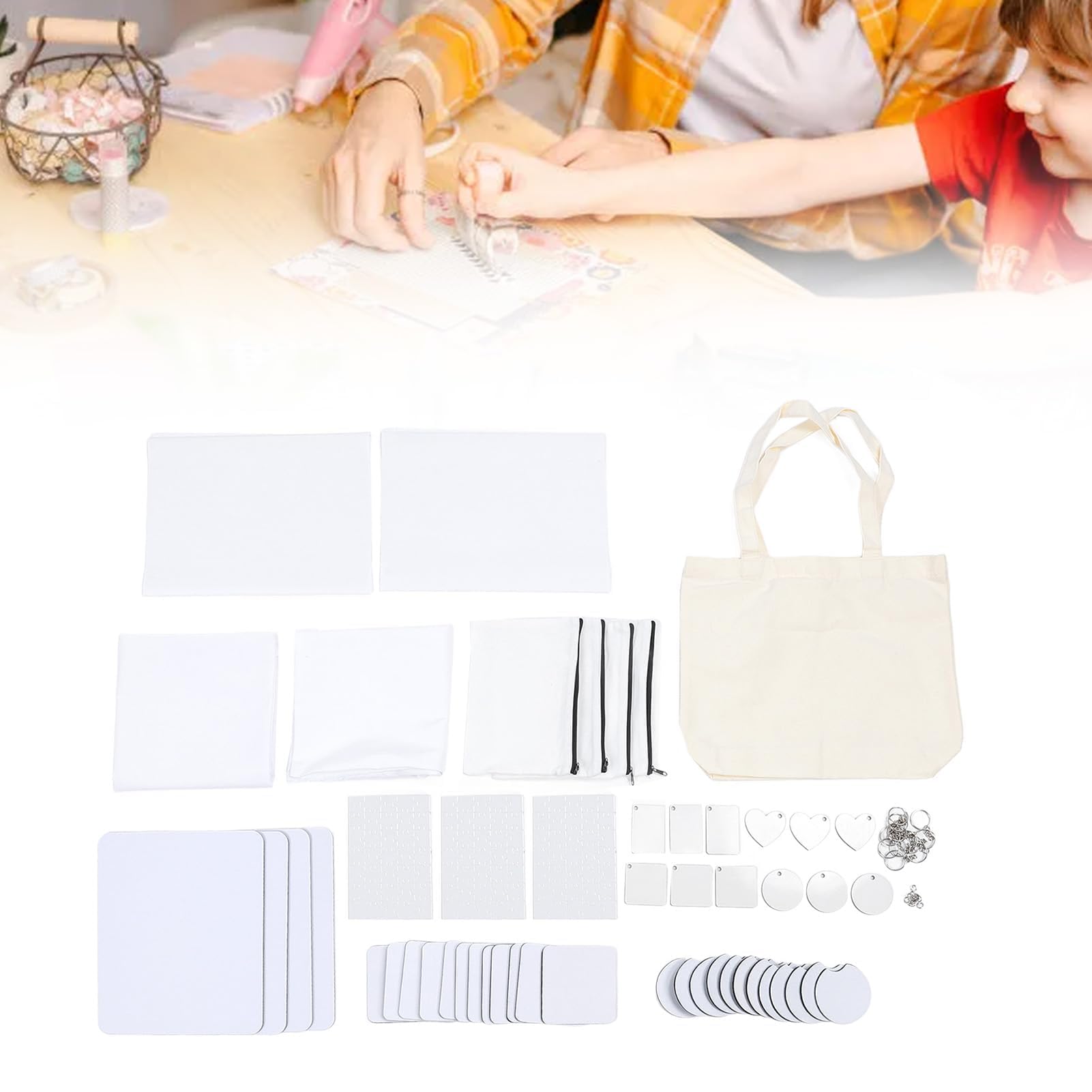 Ensemble Vierge de Sublimation de 77 Pièces, Kit de Démarrage par Sublimation par Transfert de Chaleur pour les Travaux Manuels Tels que les Trousses de Maquillage, les
