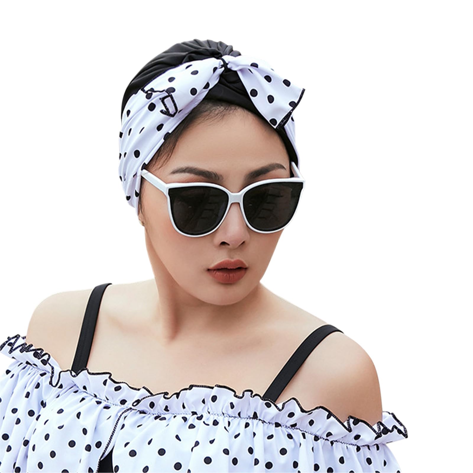 Women's Swim Cap Breathable Nylon Bowknot Bath Turban Swimming Hat for Long/Short Hair Non-Waterproof Pool Beach Cap