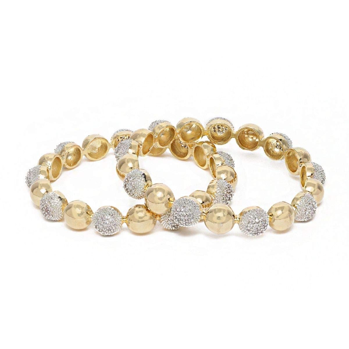 ACCESSHERSet Of 2 Gold-Plated White AD-Studded Handcrafted Bangles For Women & Girls