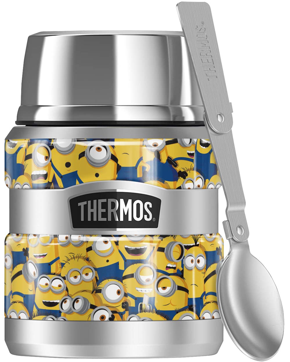 Minions OFFICIAL Group Pattern THERMOS STAINLESS KING Stainless Steel Food Jar with Folding Spoon, Vacuum insulated & Double Wall, 16oz