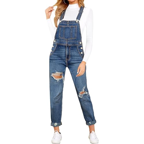 Vetinee Womens Classic Adjustable Straps Pockets Denim Bib Overalls Jeans Pants