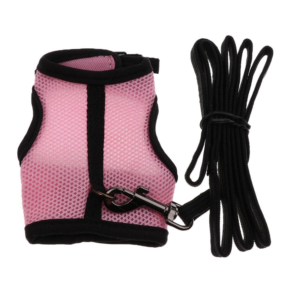 Verstellbares, Atmungsaktives Kaninchengeschirr mit Leine für Kaninchen, Katzen Und Andere Kleintiere, Rosa, M
