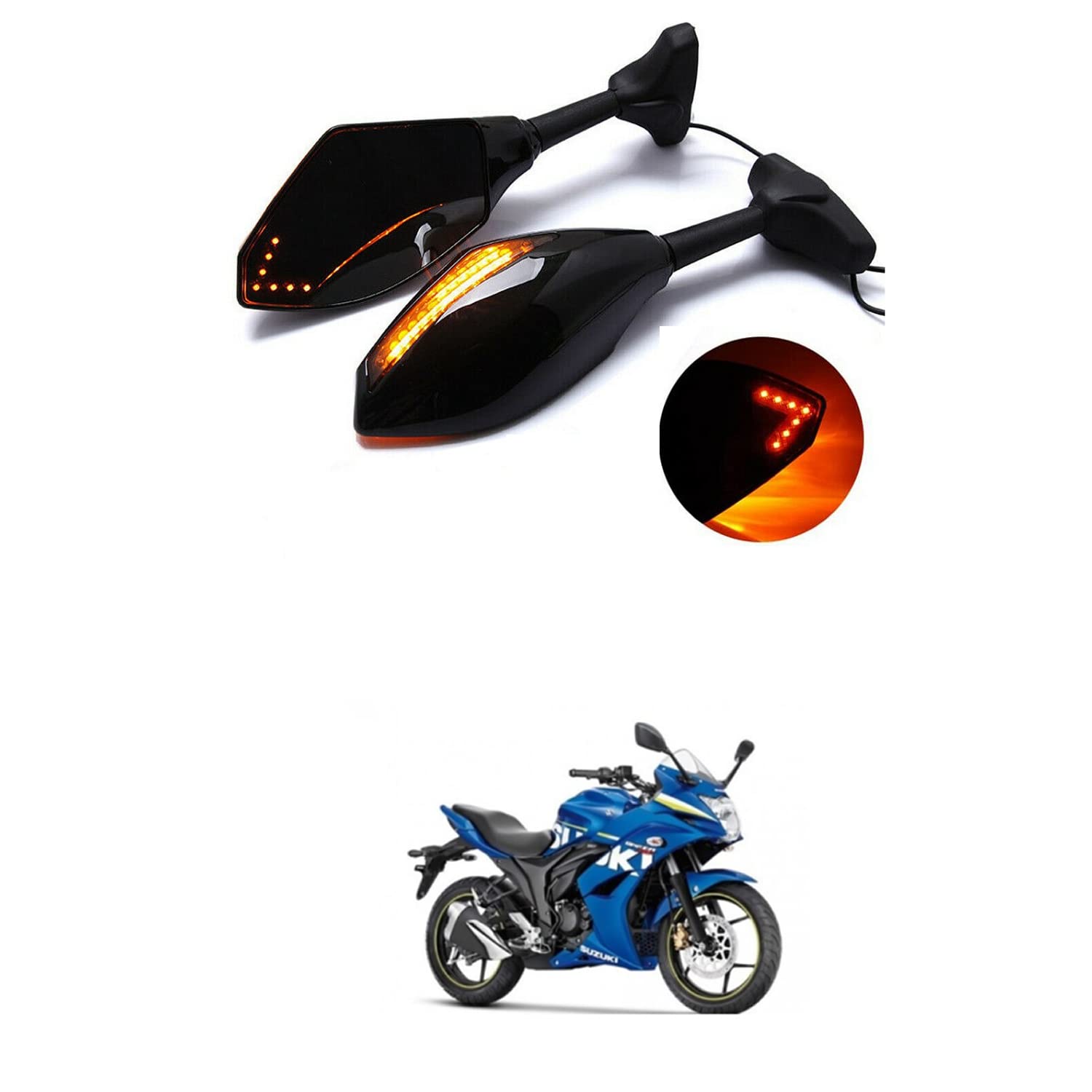 PRIKNIK Rear View Mirrors With Led Turn Signal Arrow Design Amber Back Light and Mirror Arrow Light Compatible With S-uzuki Gixxer SF