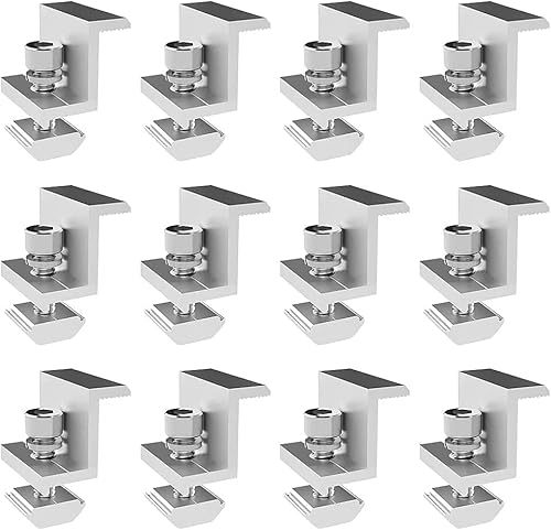 12 Pièces Kit de Borne d'extrémité du Support de Module Solaire, Z Support pour Panneau Solaire en Aluminium,Support de Pince à Bord pour Module Solaire,Fixation des Modules Photovoltaïque sur le Toit Cover