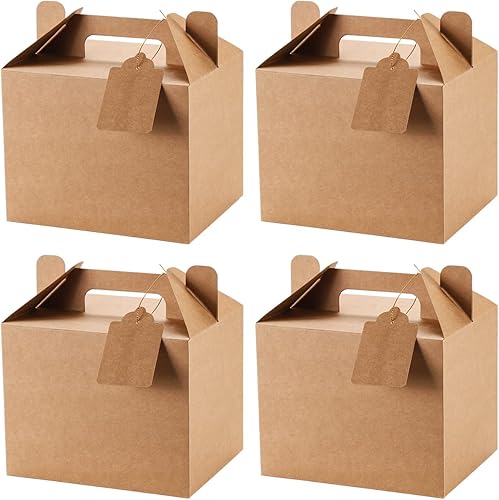 Cajas marrones a dos aguas, paquete de 12 cajas de 7 x 5.5 x 5.5 pulgadas con cuerda y etiqueta, cajas de regalo de fiesta para fiesta de