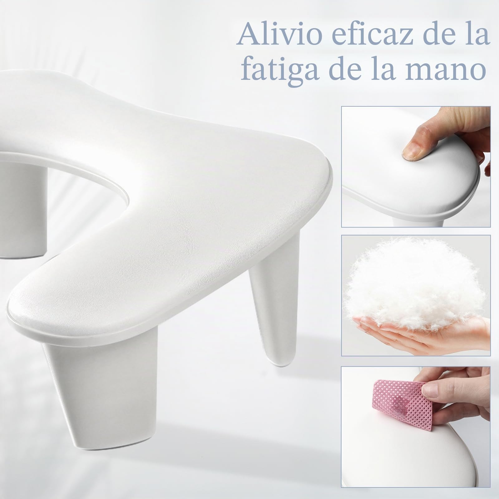 Reposabrazos para uñas Tech: Reposabrazos para manicura en forma de U, reposabrazos grande blanco de microfibra de piel sintética para cojín de uñas acrílico
