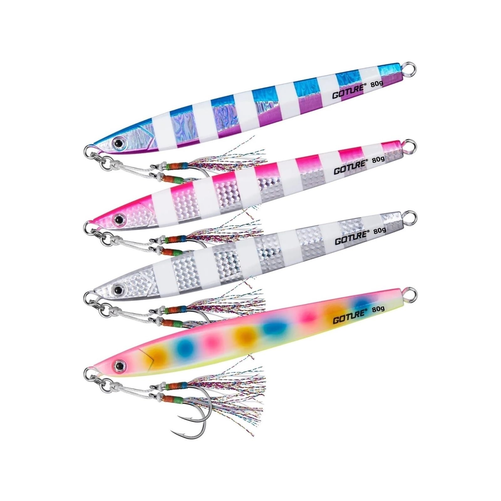 Señuelos Pesca Juego de señuelos de Jigging de hundimiento rápido, 4 Uds., 80g, 100g, 150g, señuelo luminoso for pesca en agua salada, plantillas de Metal, cebo Artificial for lubina que se hunde Cebo