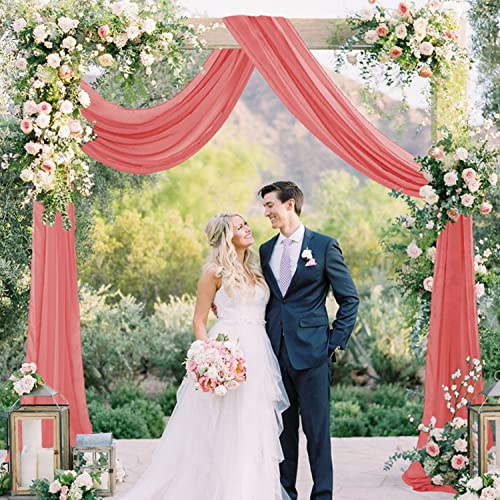 Fanproms Wedding Arch Draping Fabric 1 Panels 20Ft Coral Sheer Curtains Drapes For Wedding Party Arbor Decortations Chiffon Wedding Arch Drapes Tulle Ceiling Drapery For Wedding Reception Archway #TOP5