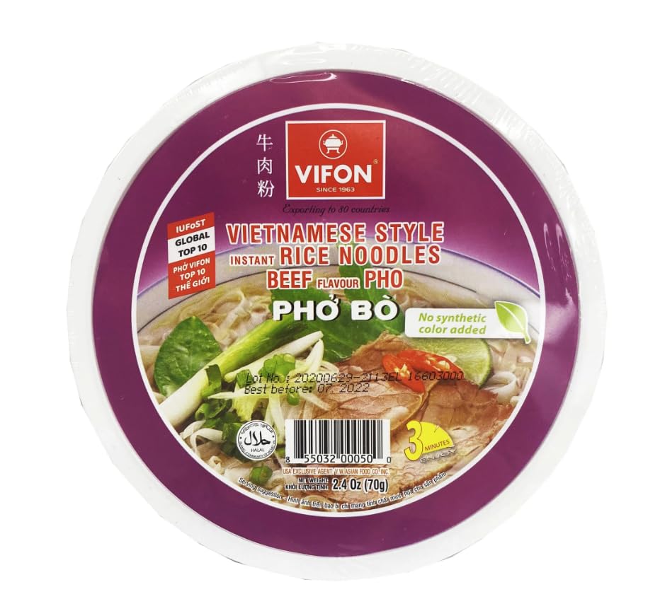 Vifon Paquete de 6 cuencos de sopa instantánea de pollo Pho (Pho Ga) de 2.4 onzas + 1 juego de palillos familiares de bambú de Unique Outlet Brand