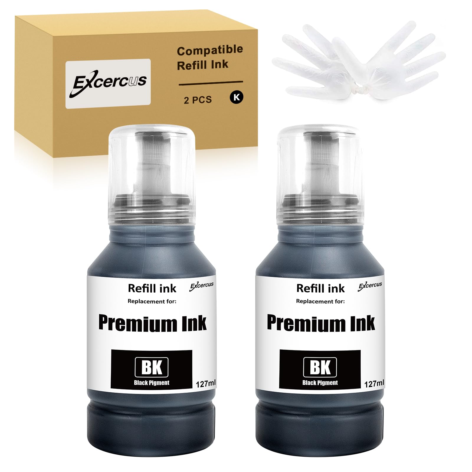 127ml Ink Refill Bottle Compatible with 16600 ST-C5000 ST-C5500 ST-C8000 ST-C8090 ET-5170 ET-5180 ET-5800 ET-5850 ET-5880 ET-16650 Printers (2 Black)