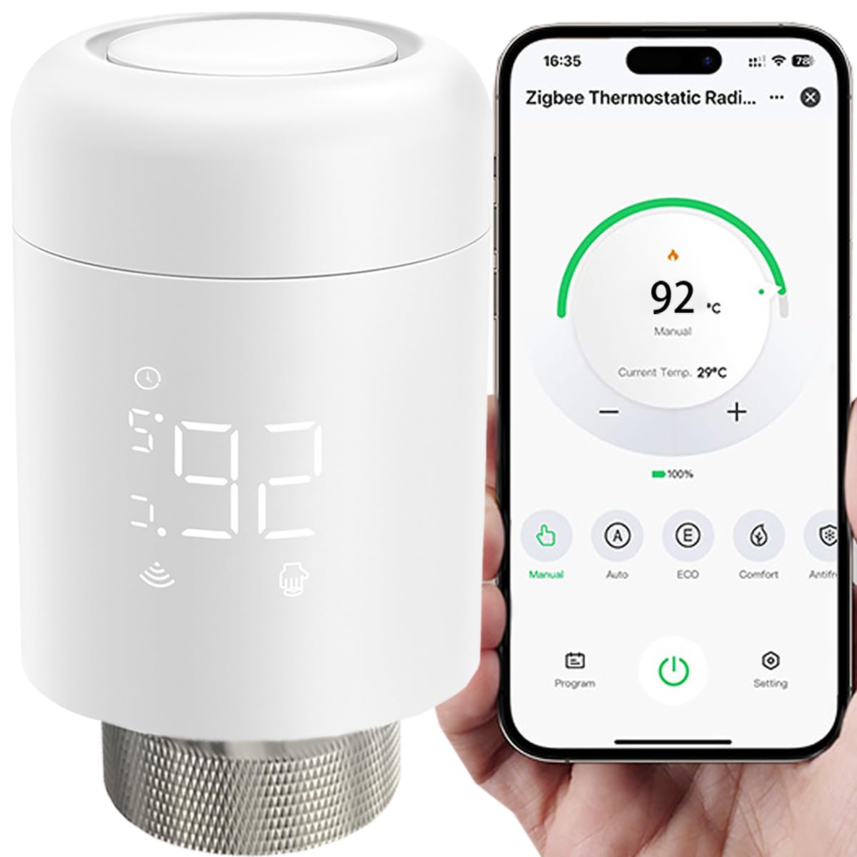 Termostato intelligente intelligente per riscaldamento termosifone per controllo smart home, programmabile, risparmio sui costi di riscaldamento, compatibile con Google Home, app Tuya e Alexa